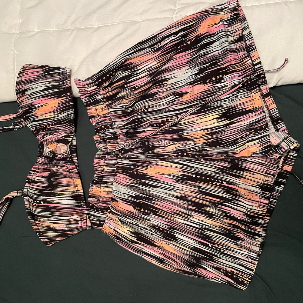 No Boundaries High Waist Pink and Orange Shorts and Top Set